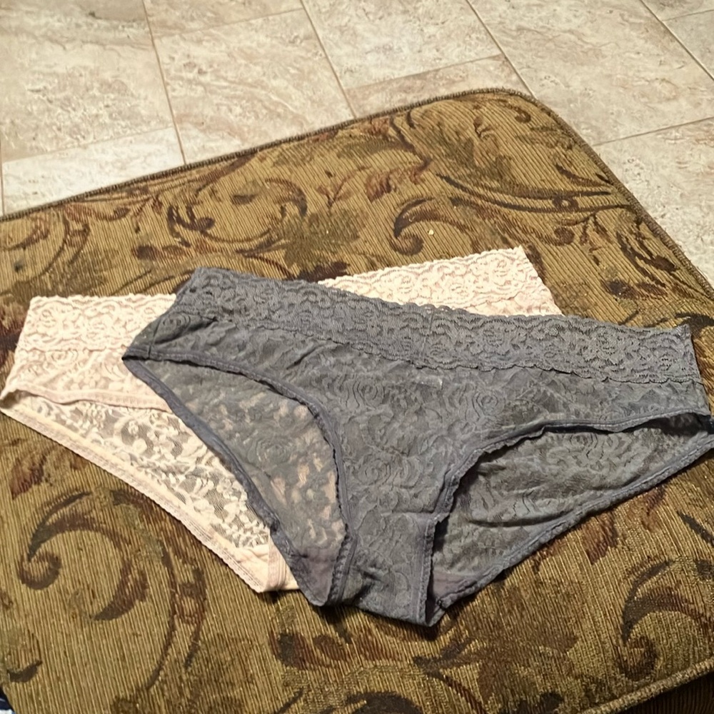 Felina 2 Pack Lace Hipster Low Rise Panties One Gray One Tan Both Size XL